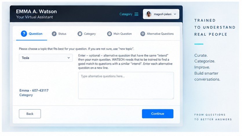 Admin training console — curating & categorizing questions